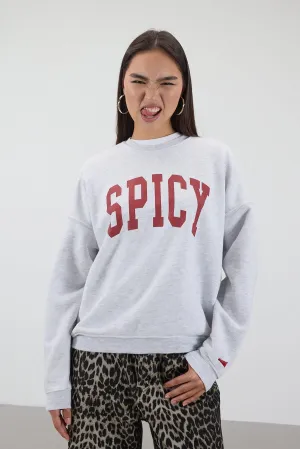 Crew Neck Spicy Printed Brushed Sweatshirt