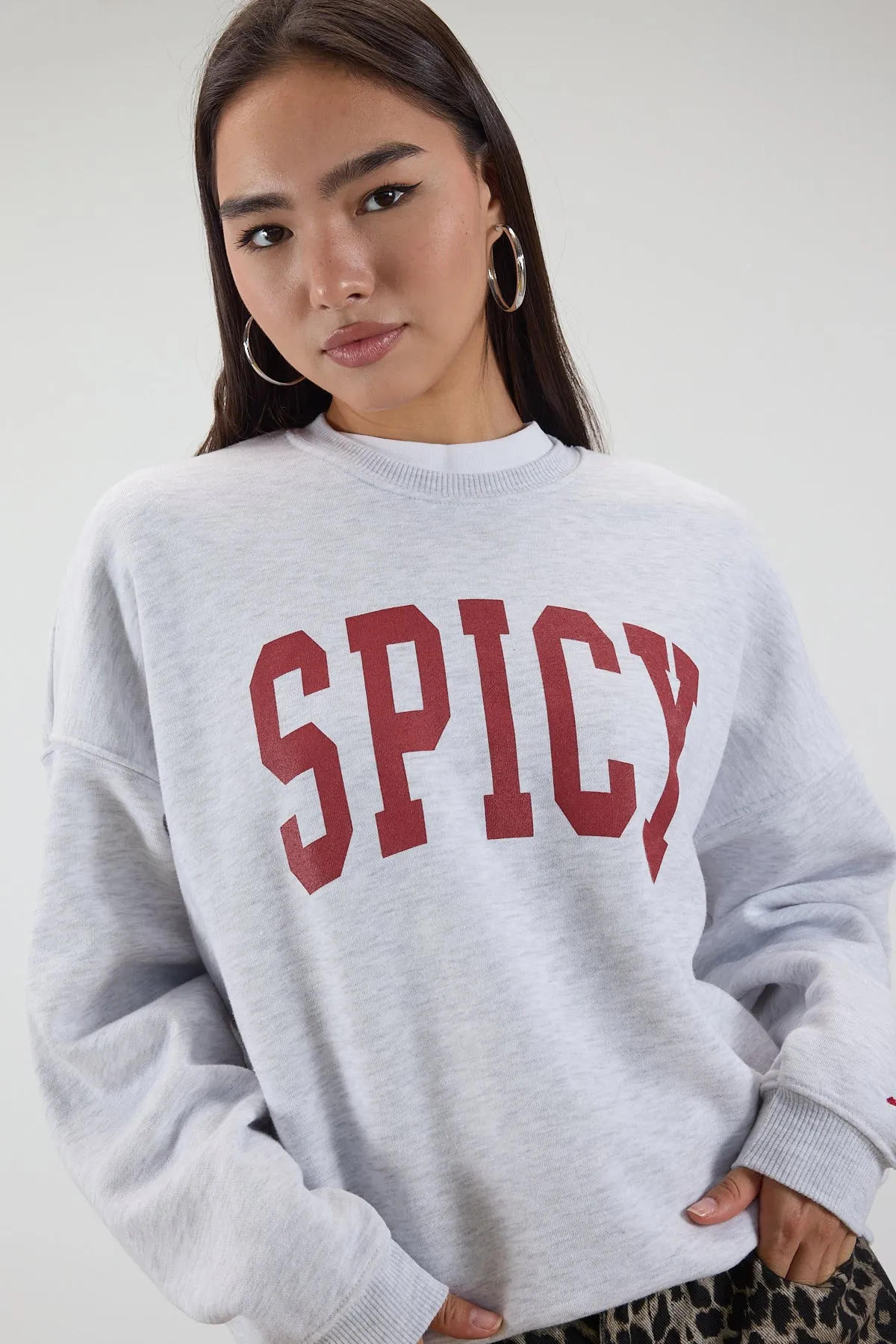 Crew Neck Spicy Printed Brushed Sweatshirt