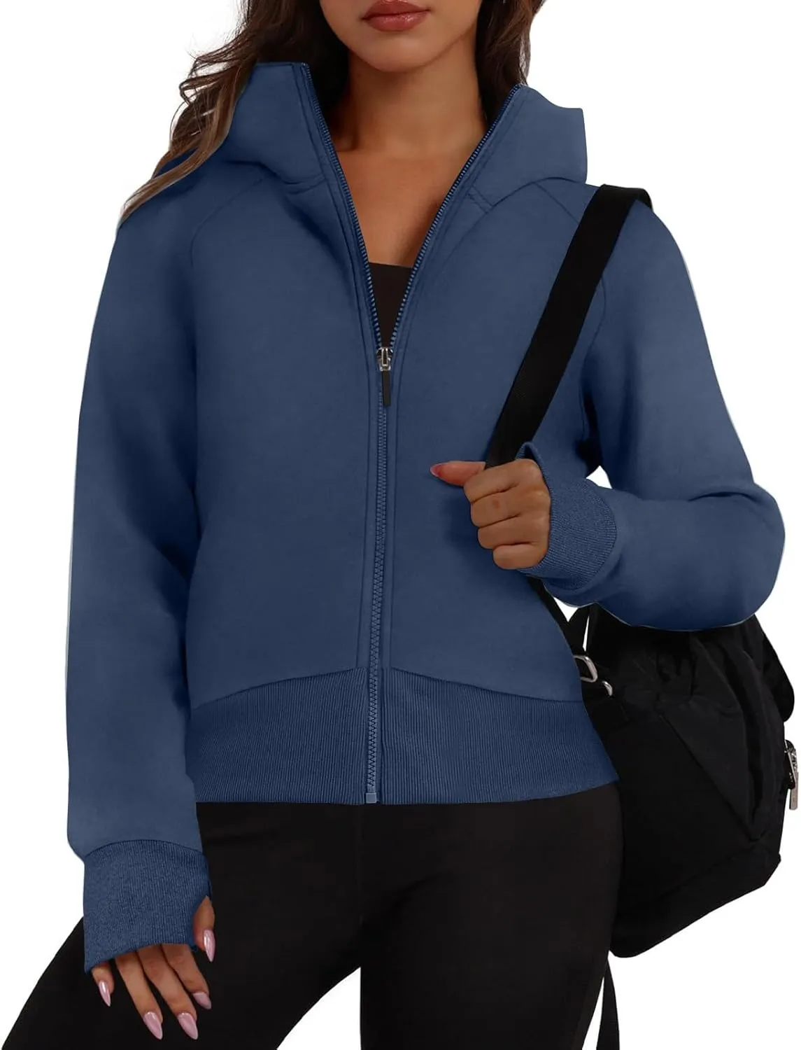 Cropped Zip Up Hoodie Women Oversized Sweatshirt with Thumb Holes 2024 Fall Outfits Y2k Fleece Jacket Winter Clothes