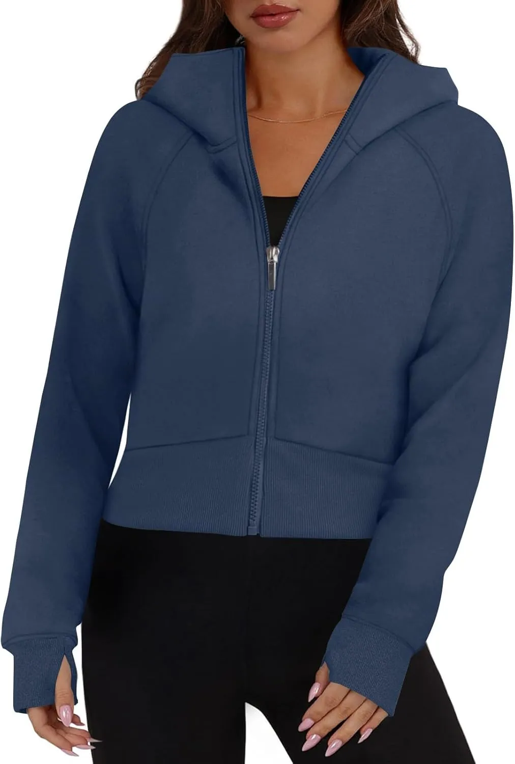 Cropped Zip Up Hoodie Women Oversized Sweatshirt with Thumb Holes 2024 Fall Outfits Y2k Fleece Jacket Winter Clothes