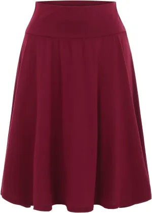 CTRLZS Pleated Skirts for Women Trendy Lightweight Flared Stretchy Midi Skater Skirt Plus Size High Waist Casual Jersey Skirt