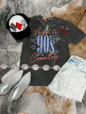 Dark Grey Raised on 90s tee