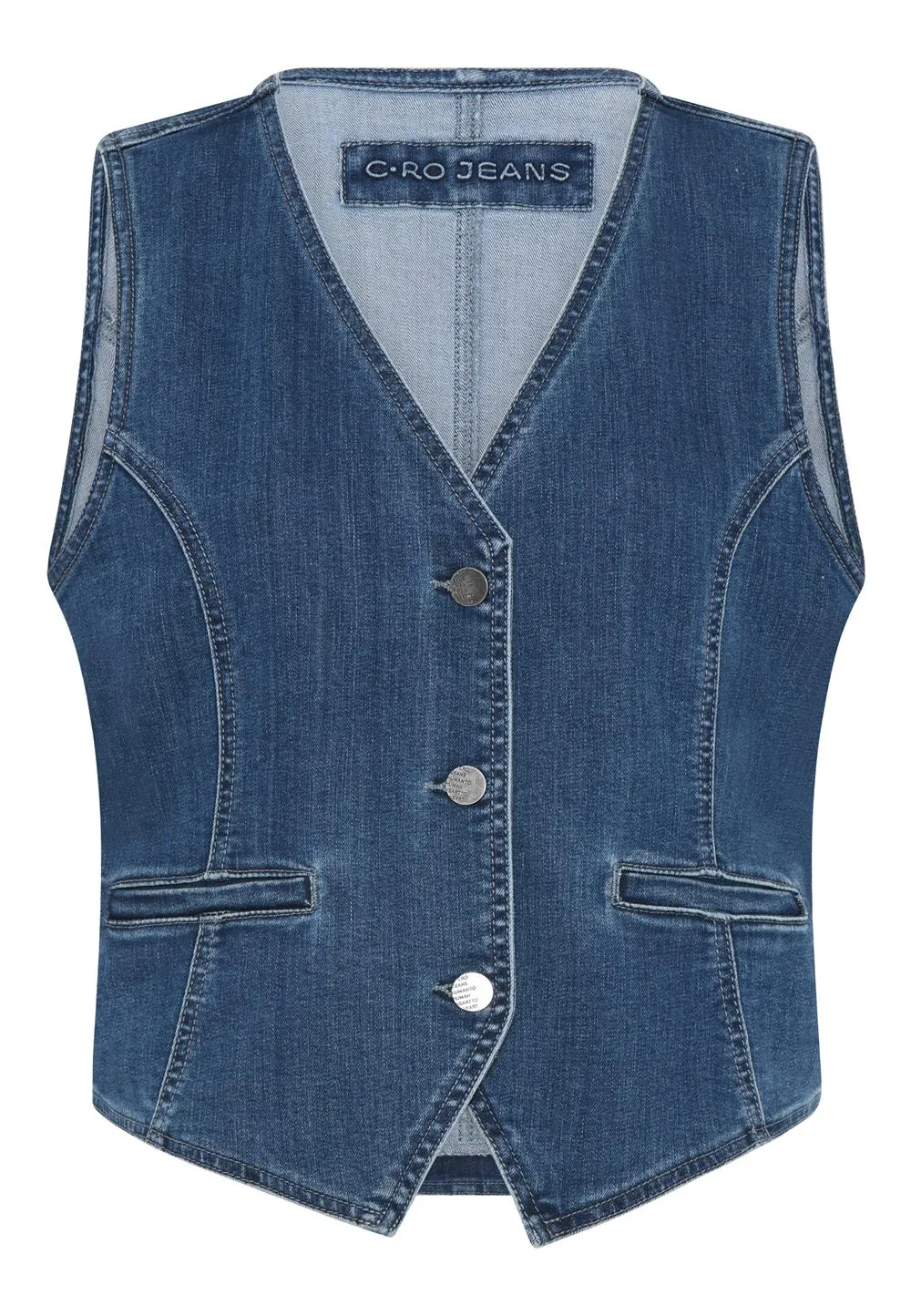 Denim Waistcoat With Triple Button Detail