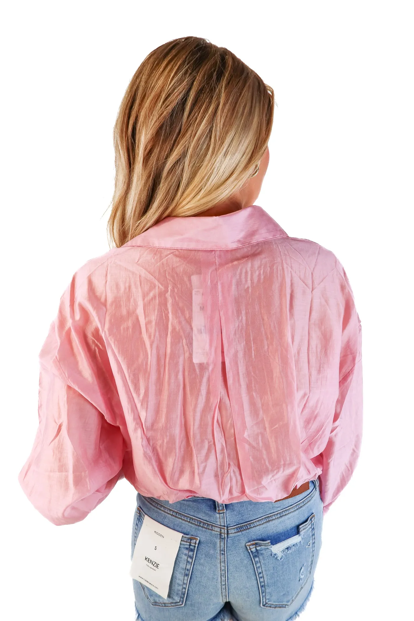 Dreamer Pink Sheer Cropped Blouse NWT (M)