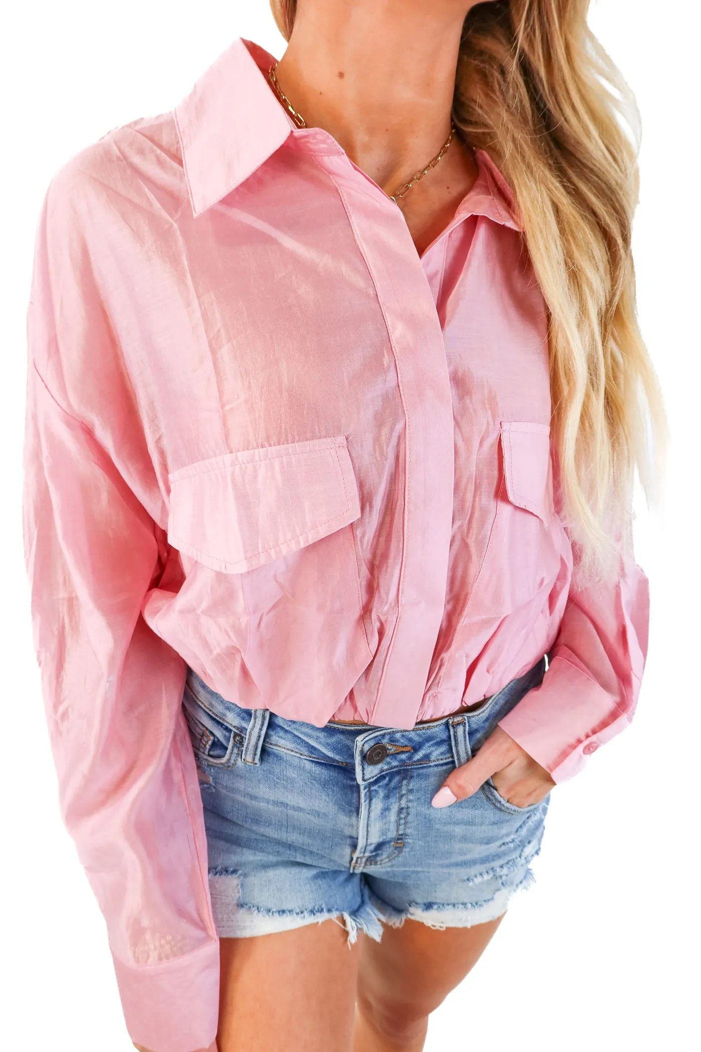 Dreamer Pink Sheer Cropped Blouse NWT (M)