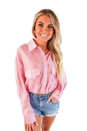 Dreamer Pink Sheer Cropped Blouse NWT (M)