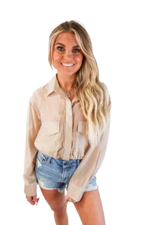 Dreamer Tan Sheer Cropped Blouse NWT (M)