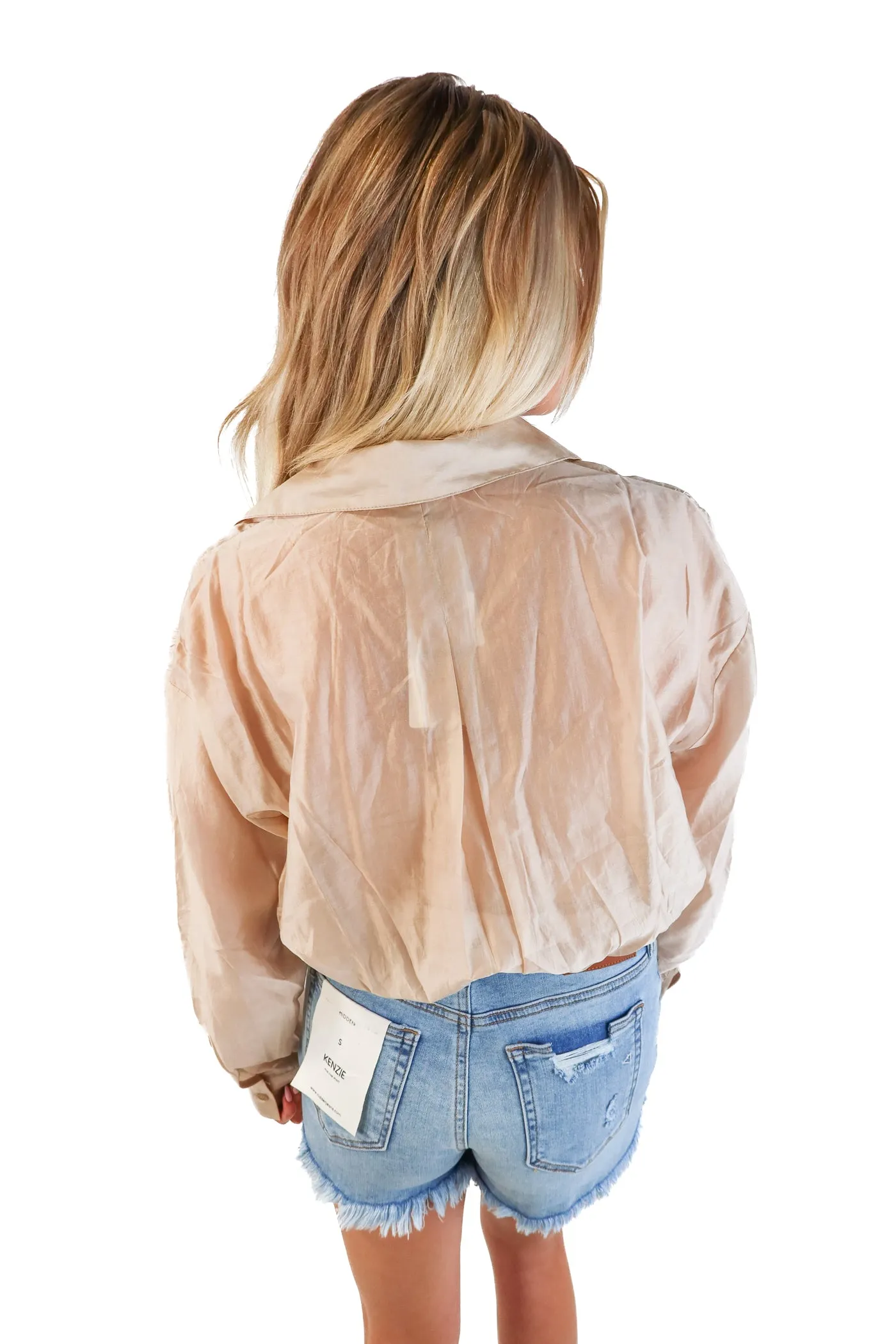 Dreamer Tan Sheer Cropped Blouse NWT (M)
