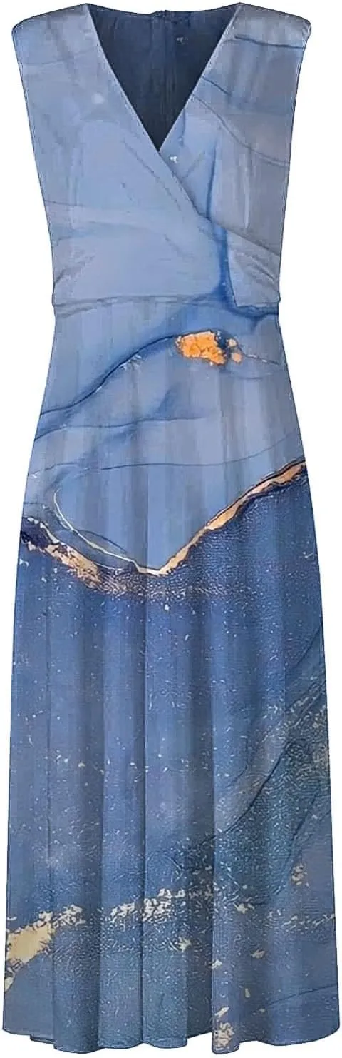 Dresses for Women 2024 Sleeveless Dresses Casual Summer Boho Dress Floral Dressy Tank Dress V Neck Beach Maxi Dress