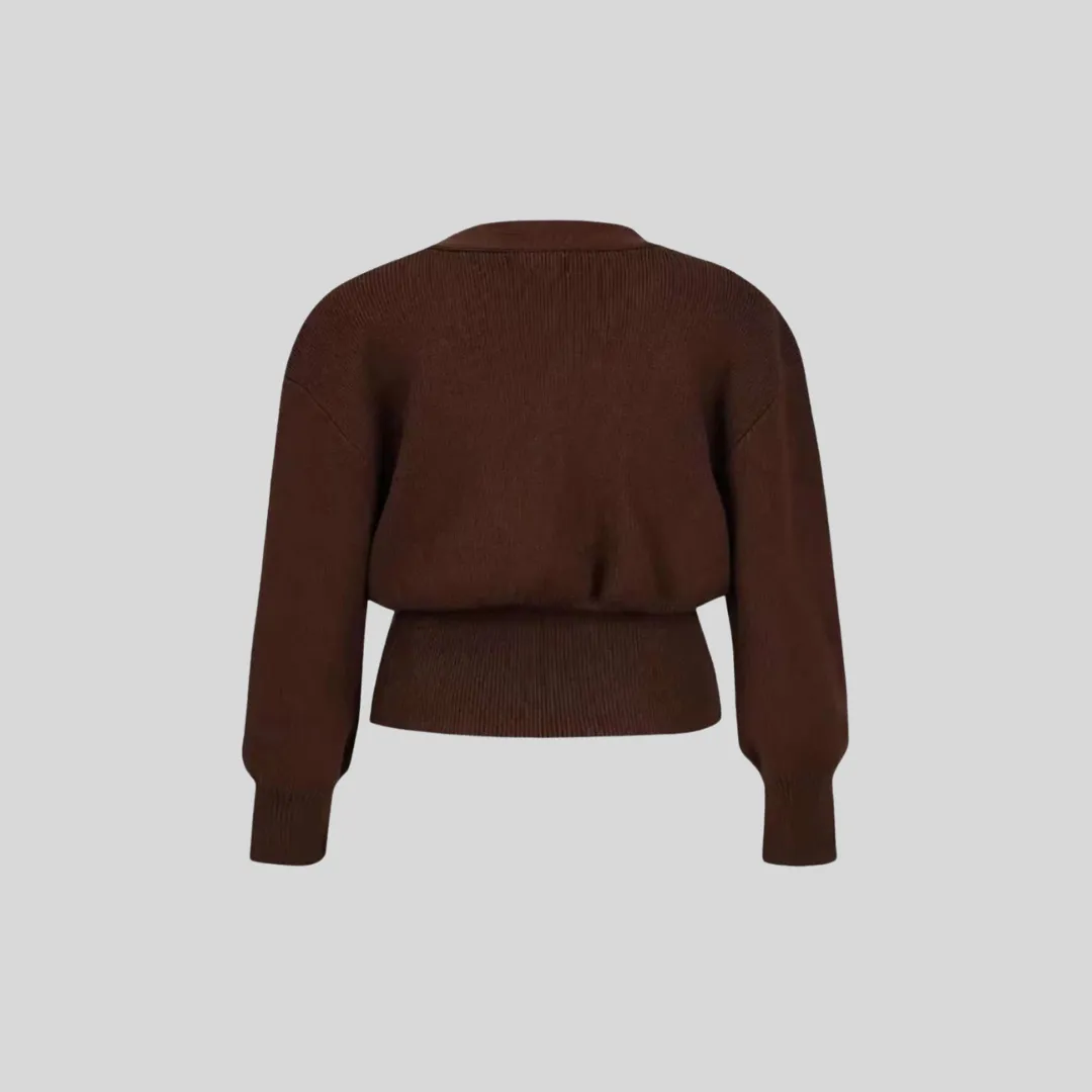 Elegant Single Breasted Knitted Cardigan - Brown