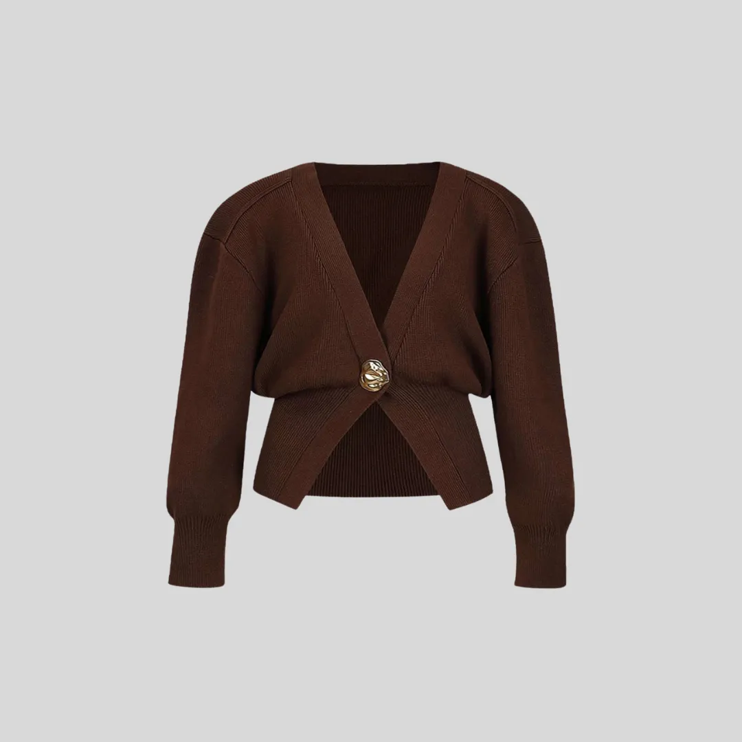Elegant Single Breasted Knitted Cardigan - Brown