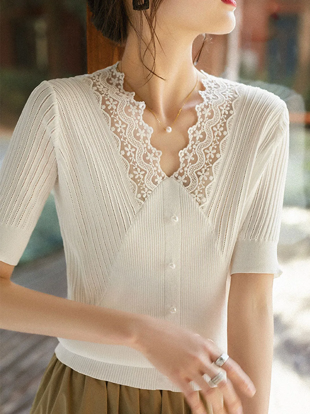 Ella Elegant Hollowed Lace Knitted Top