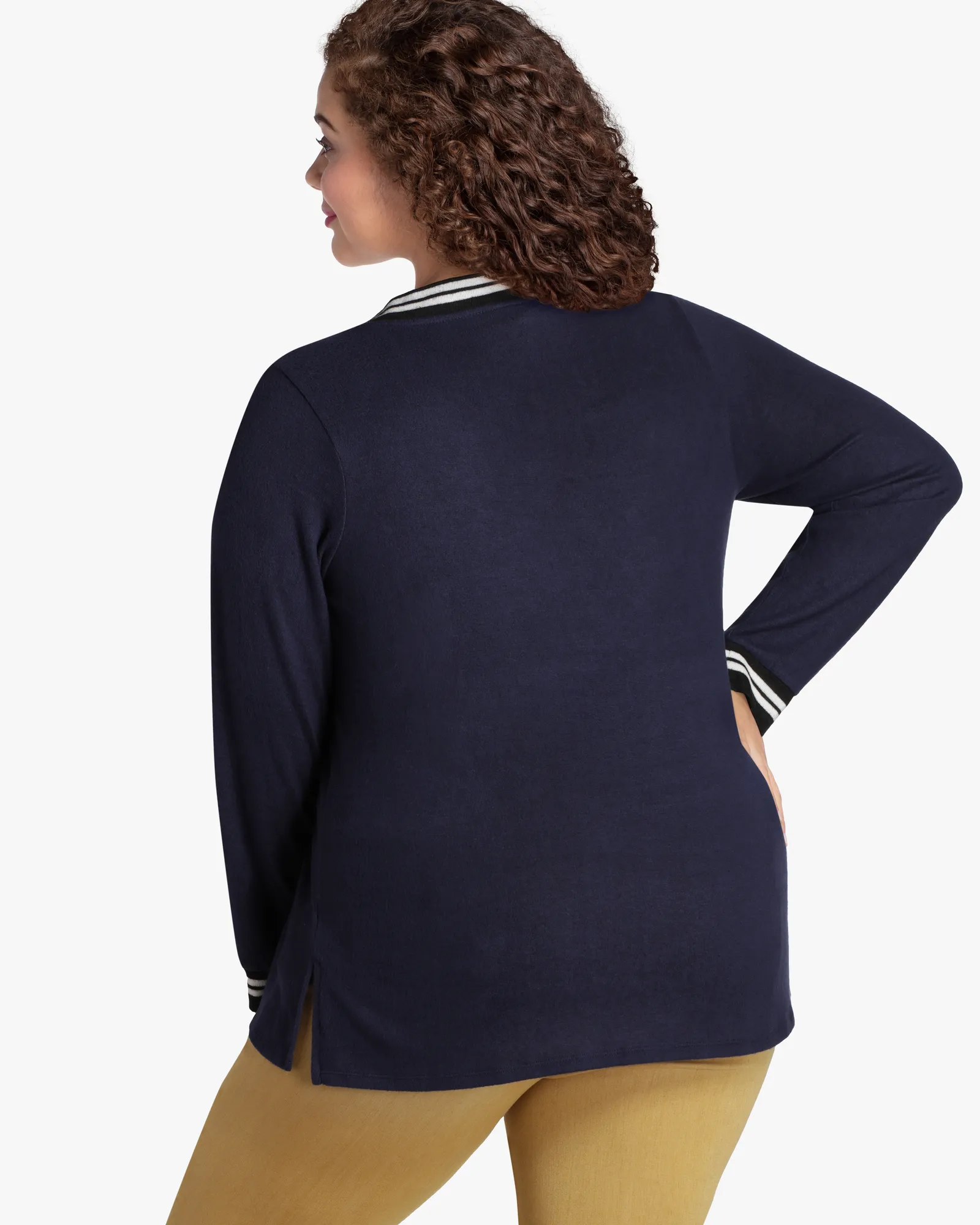 Eveline V-Neck Top | Navy / White