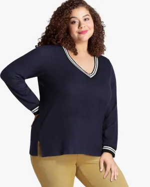 Eveline V-Neck Top | Navy / White
