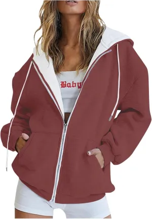 Fall Clothes For Women 2024 Zip Up Long Sleeve Hooded Sweatshirts With Pocket Drawstring Gradient Hoodies