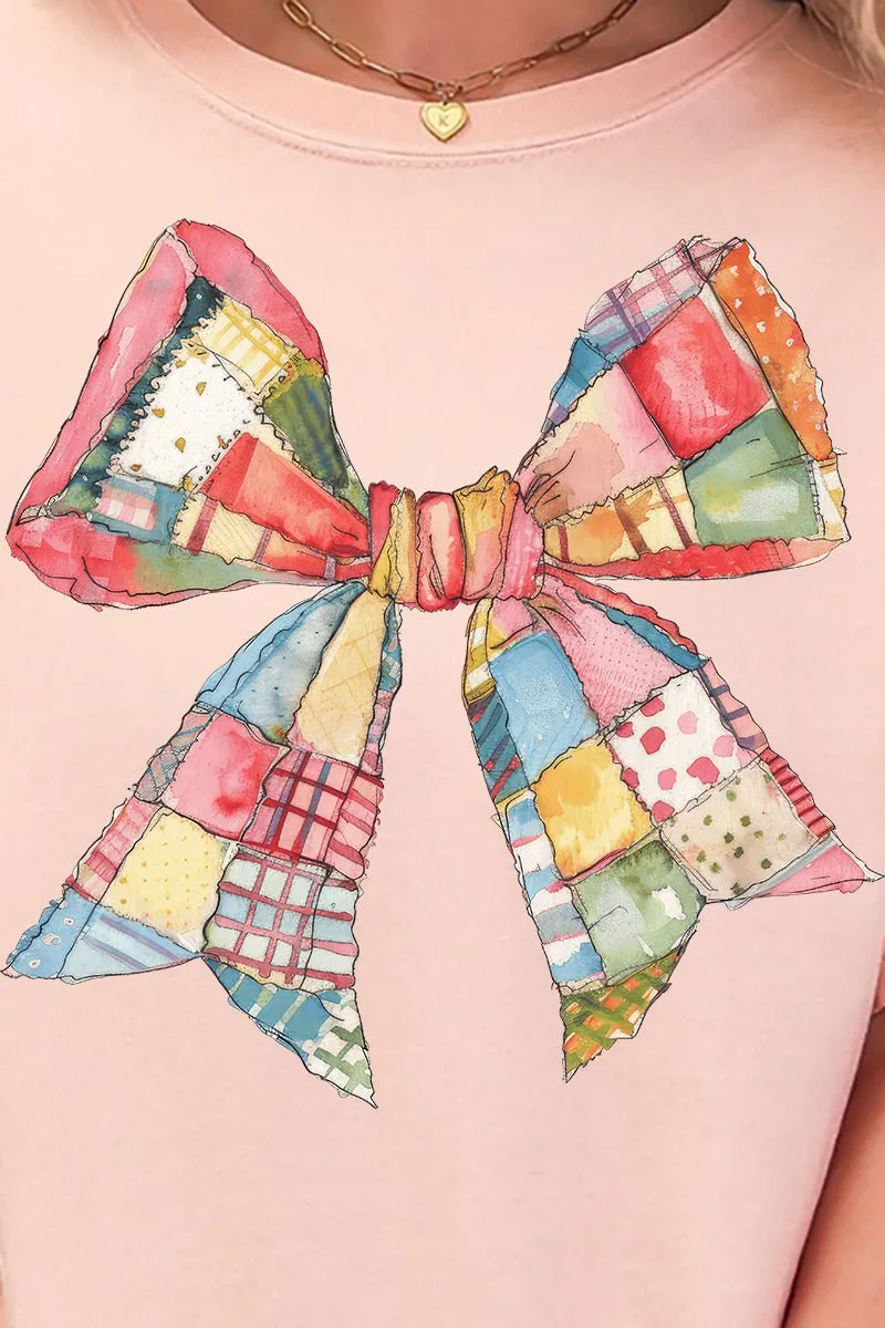 Faux Patchwork Quilt Stripe Bow Comfort Colors Adult Ring-Spun Cotton Tee
