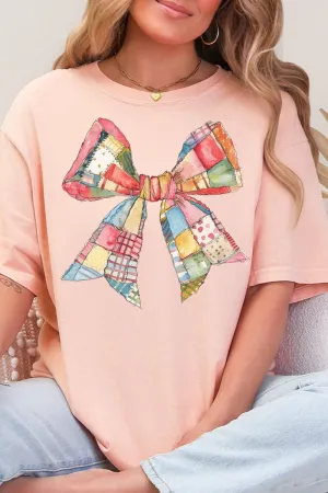 Faux Patchwork Quilt Stripe Bow Comfort Colors Adult Ring-Spun Cotton Tee