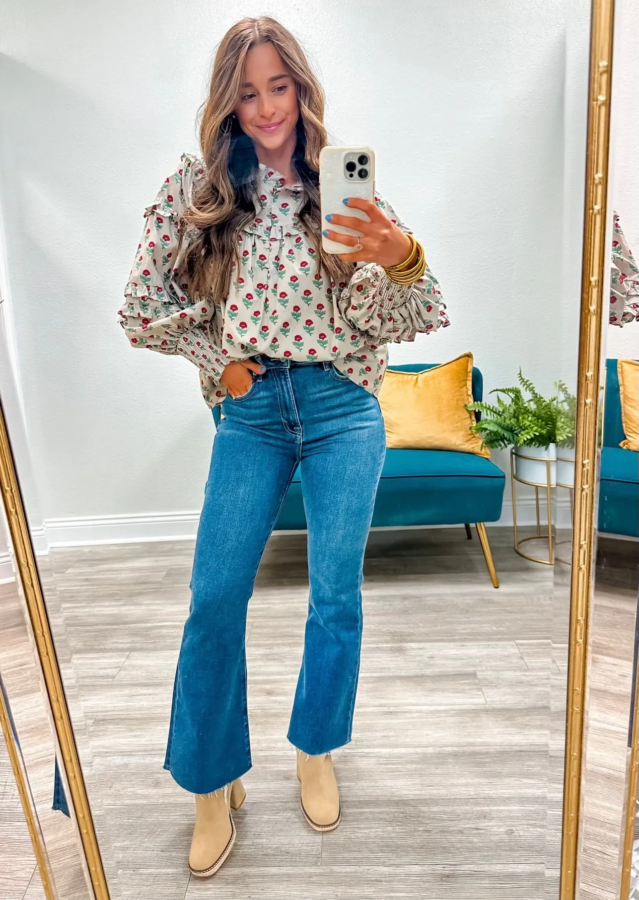 Floral Ruffled Sleeve Blouse