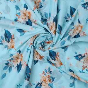 Flower On Ocean Blue Digital Printed Fabric - Pure Cotton