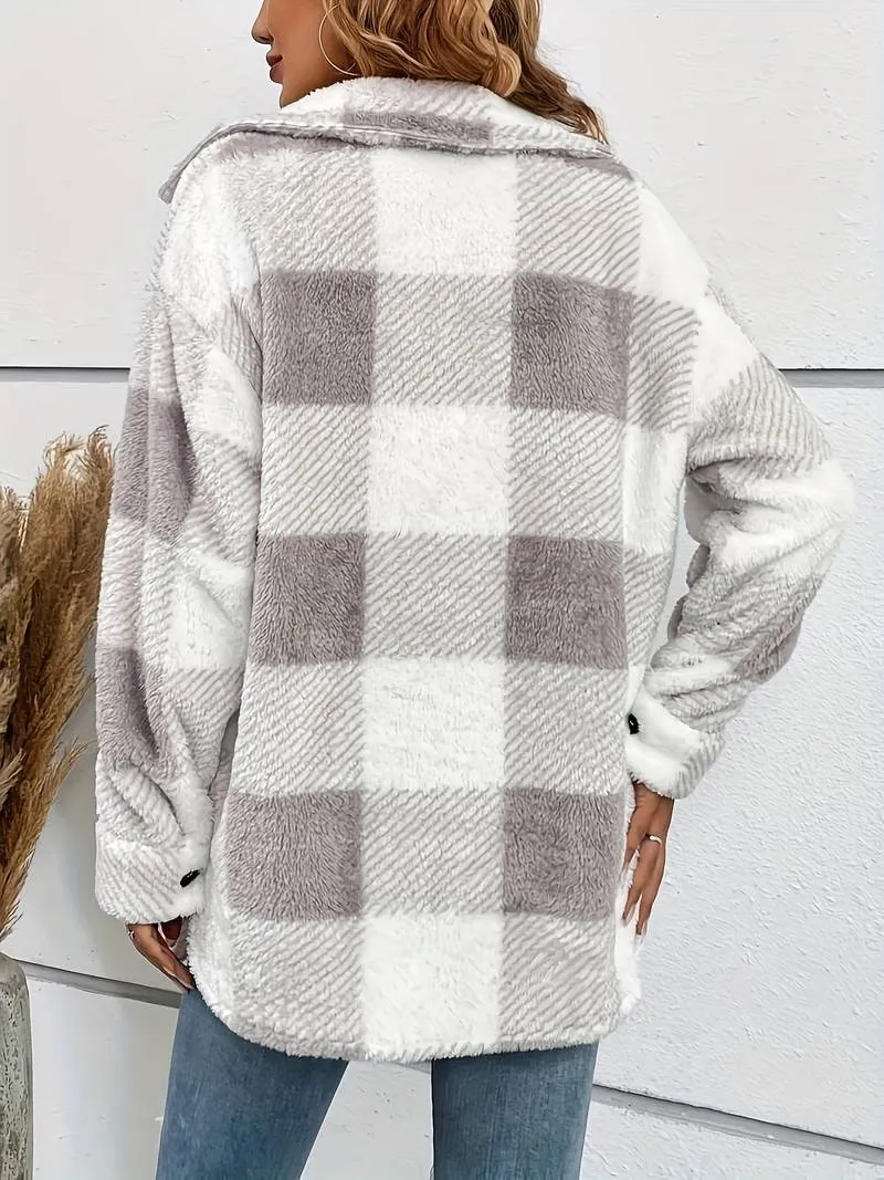 Geruite fleece jas