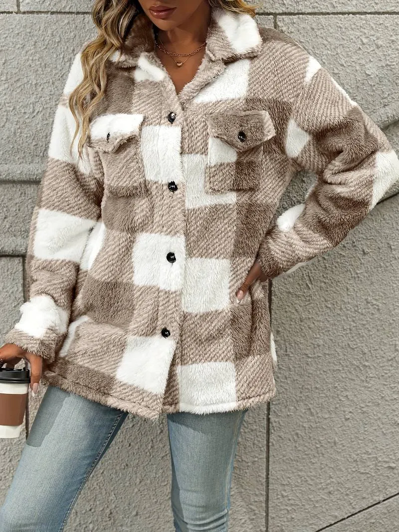 Geruite fleece jas