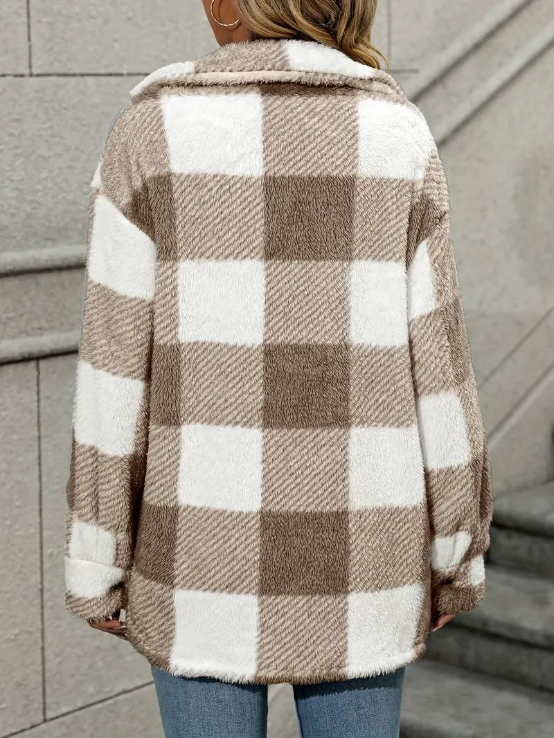 Geruite fleece jas