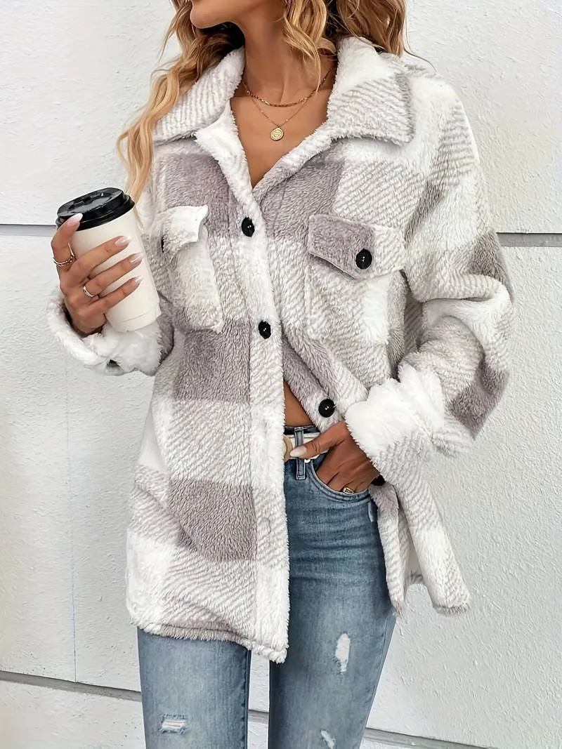 Geruite fleece jas