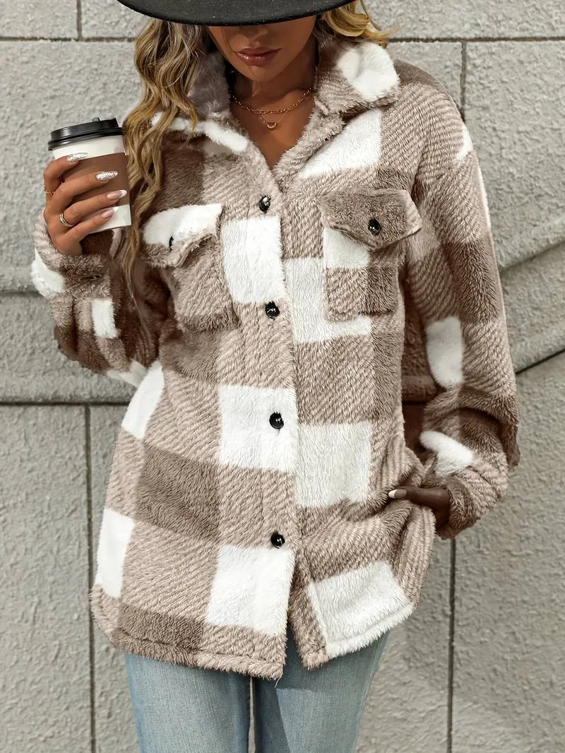 Geruite fleece jas