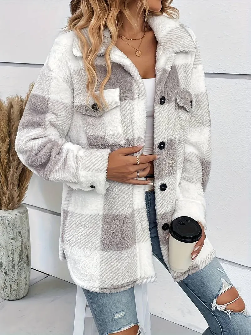 Geruite fleece jas
