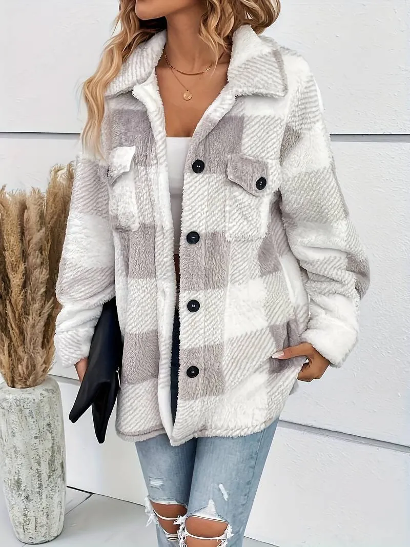 Geruite fleece jas