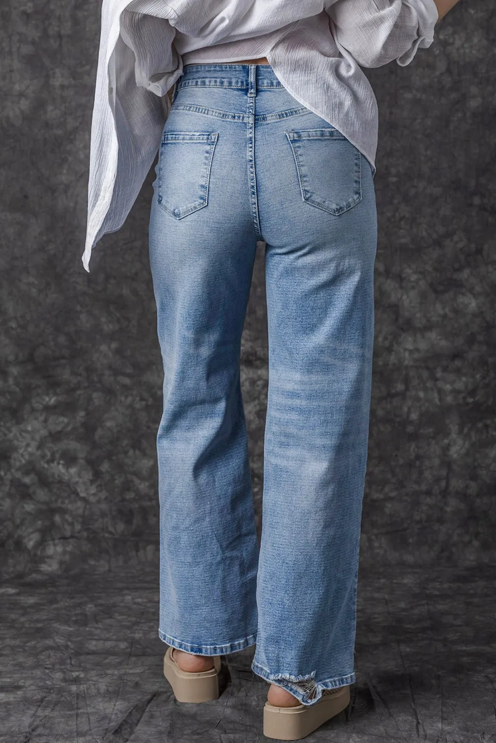 Giana High Rise Distressed Straight Leg Jeans From Threaded Pear