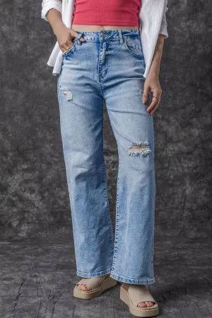 Giana High Rise Distressed Straight Leg Jeans From Threaded Pear