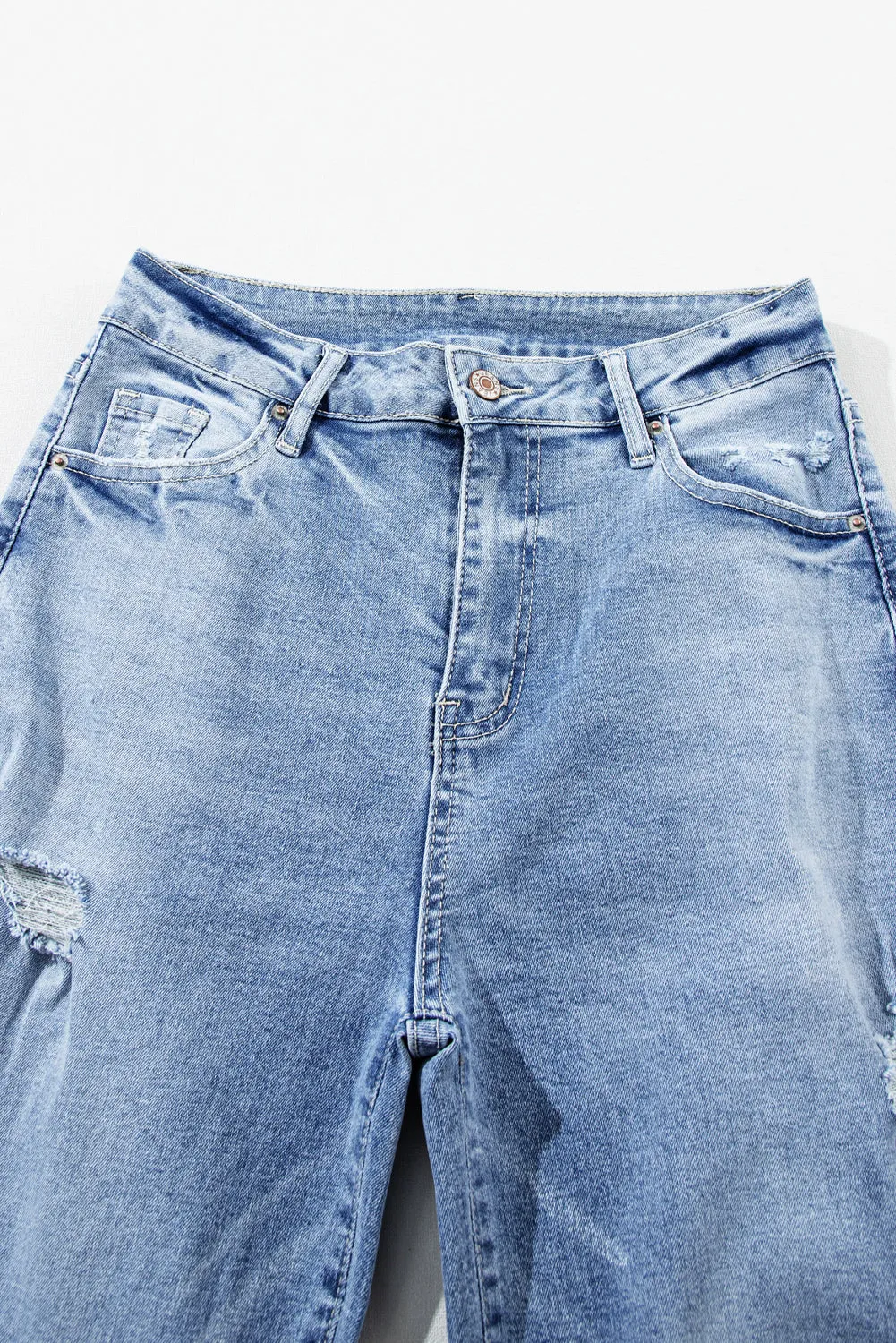 Giana High Rise Distressed Straight Leg Jeans From Threaded Pear