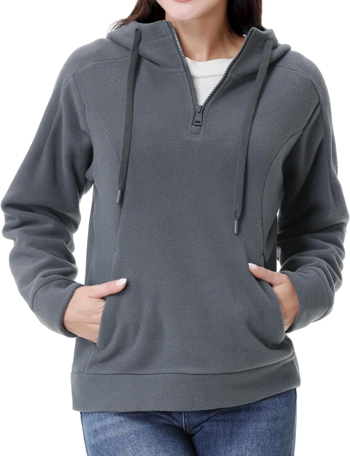 GIMECEN Women's Polar Fleece Hoodies Quarter Zip Sweatshirt Long Sleeve Sweaters Casual Pullover Jacket with Pocket