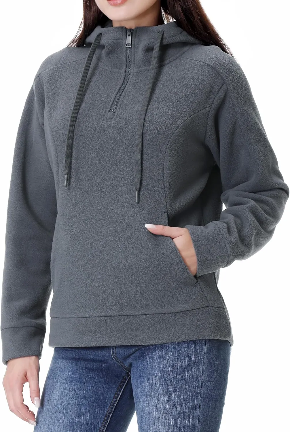 GIMECEN Women's Polar Fleece Hoodies Quarter Zip Sweatshirt Long Sleeve Sweaters Casual Pullover Jacket with Pocket
