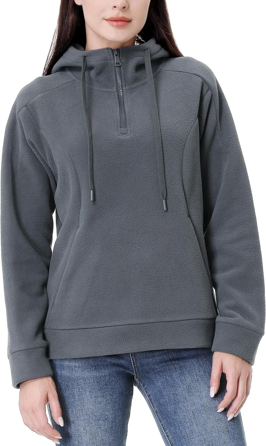 GIMECEN Women's Polar Fleece Hoodies Quarter Zip Sweatshirt Long Sleeve Sweaters Casual Pullover Jacket with Pocket