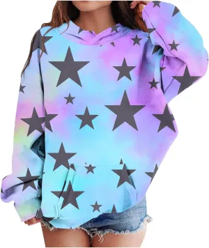 girls long sleeve shirts Cute Hoodies for Tween Girls Long Sleeve Star Graphic Oversized Sweatshirts Cute Fall Pullover Tops Comfy Winter Outfits hoodies for teen girls Navy 9 Years