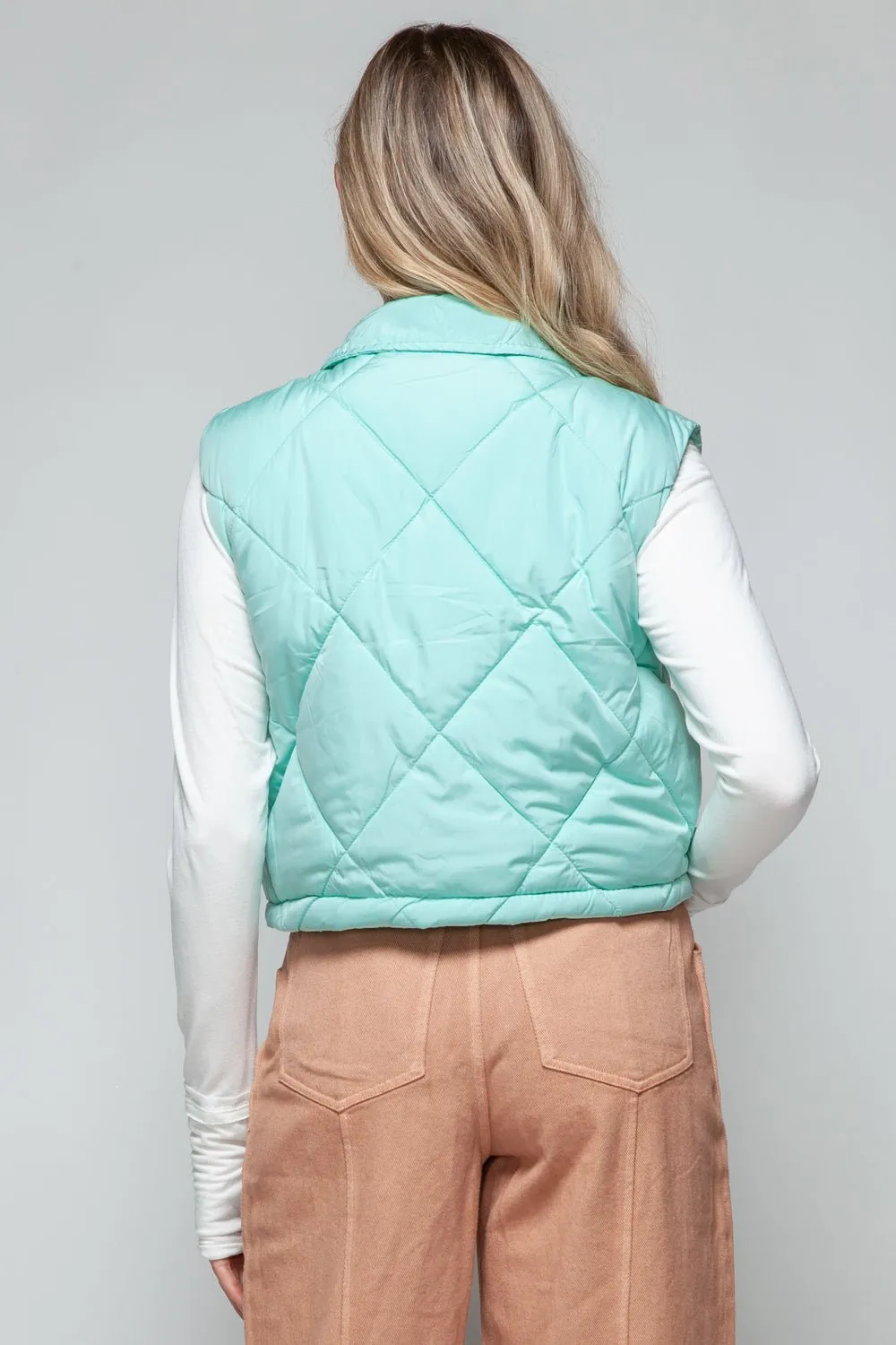 Green Snap Down Quilted Crop Vest