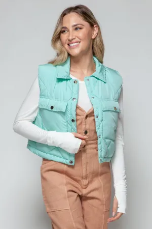 Green Snap Down Quilted Crop Vest