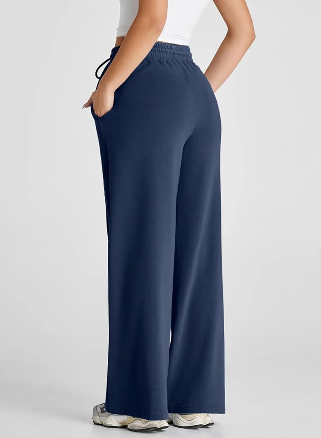 Herseas High Waisted Sweatpants for Women Elastic Elevated Seams Wide Leg Drawstring Loose Long Pants with Pockets