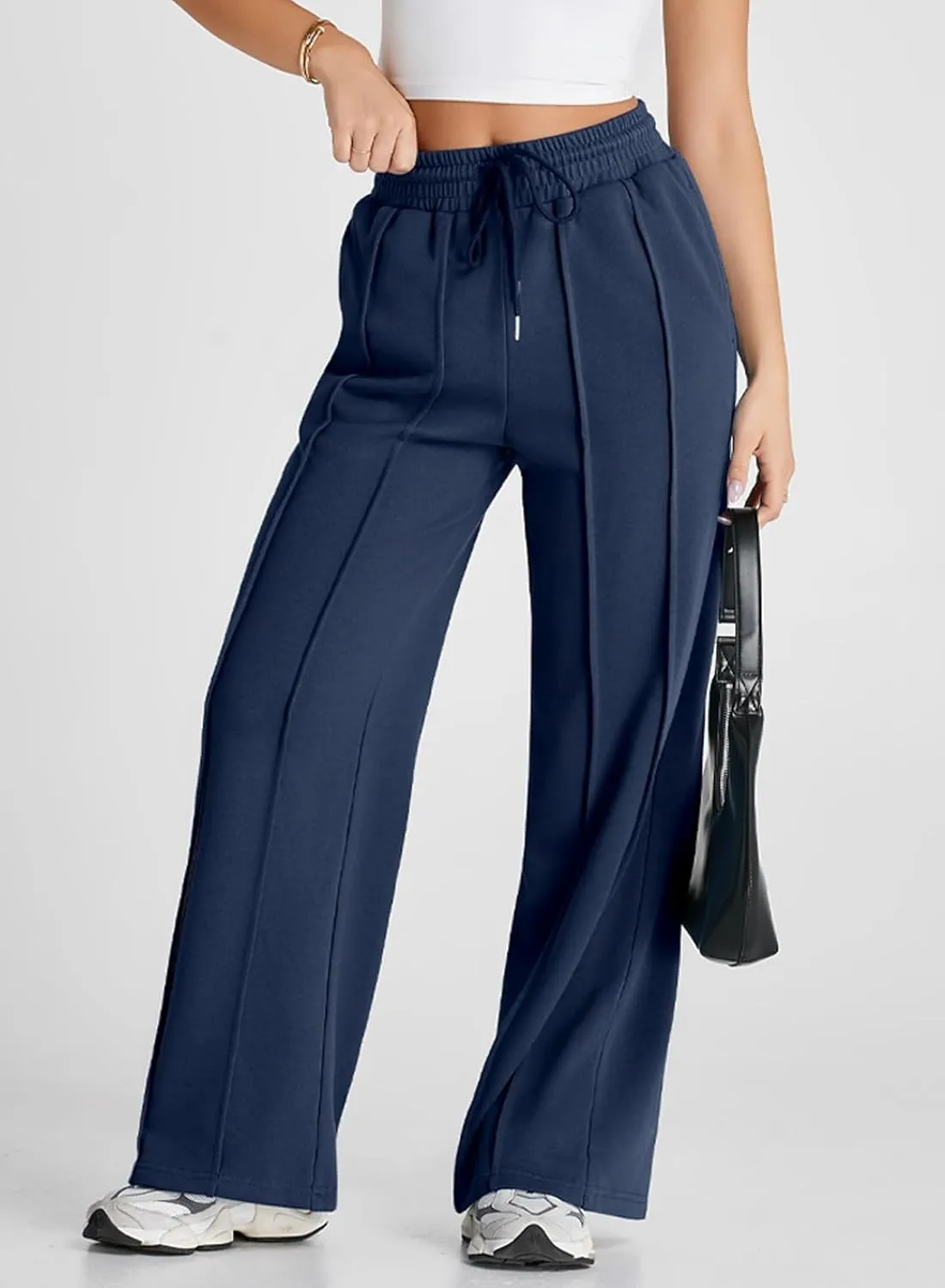 Herseas High Waisted Sweatpants for Women Elastic Elevated Seams Wide Leg Drawstring Loose Long Pants with Pockets