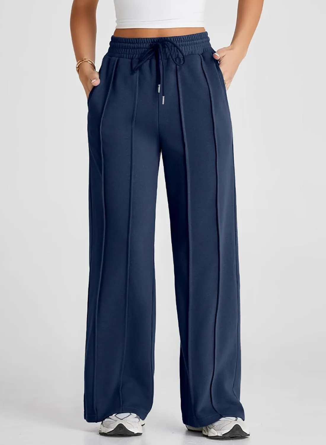 Herseas High Waisted Sweatpants for Women Elastic Elevated Seams Wide Leg Drawstring Loose Long Pants with Pockets