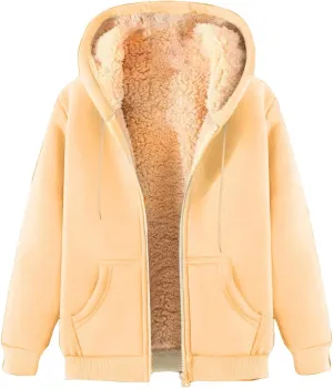 hlysgo Hoodies for Women, Zip Up Hoodie Fleece Sweatshirt with Pocket Casual Sherpa Lined Hooded Sweatshirts Fall Jackets