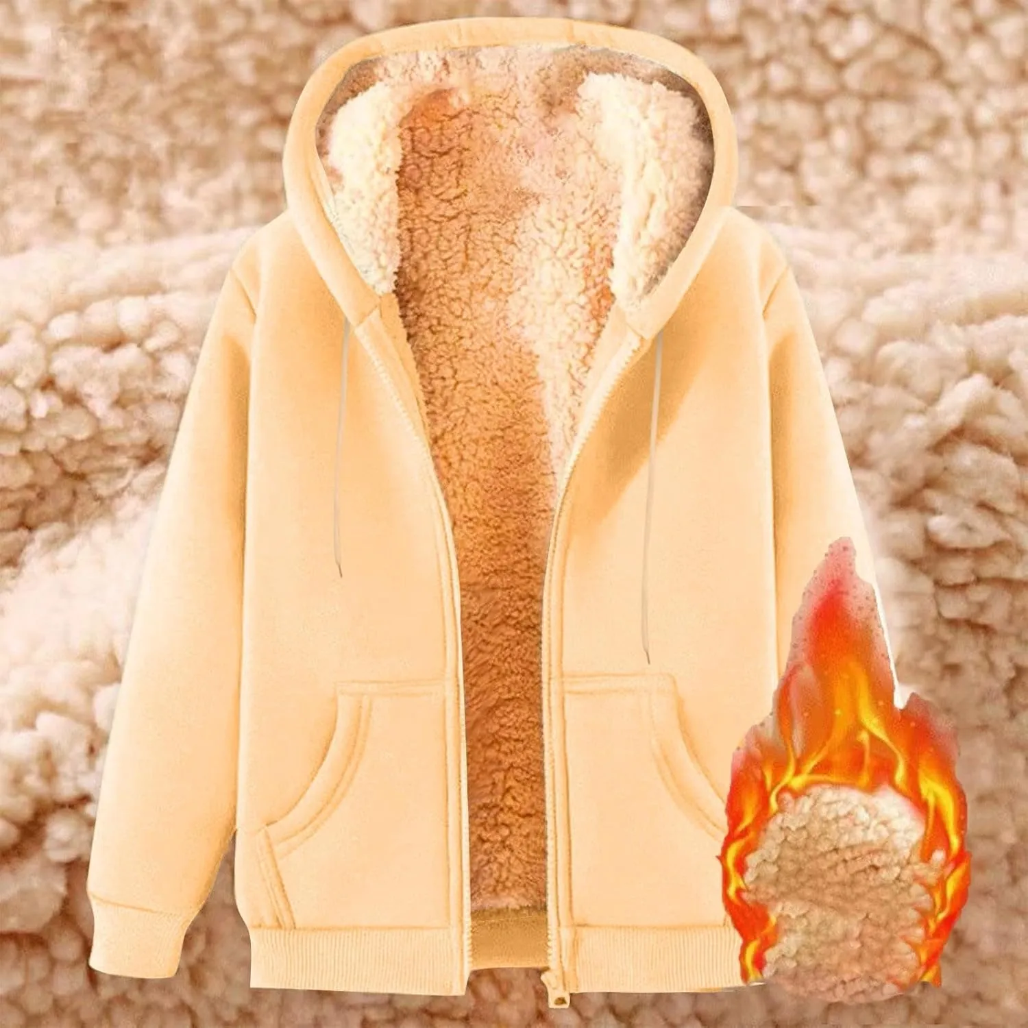 hlysgo Hoodies for Women, Zip Up Hoodie Fleece Sweatshirt with Pocket Casual Sherpa Lined Hooded Sweatshirts Fall Jackets