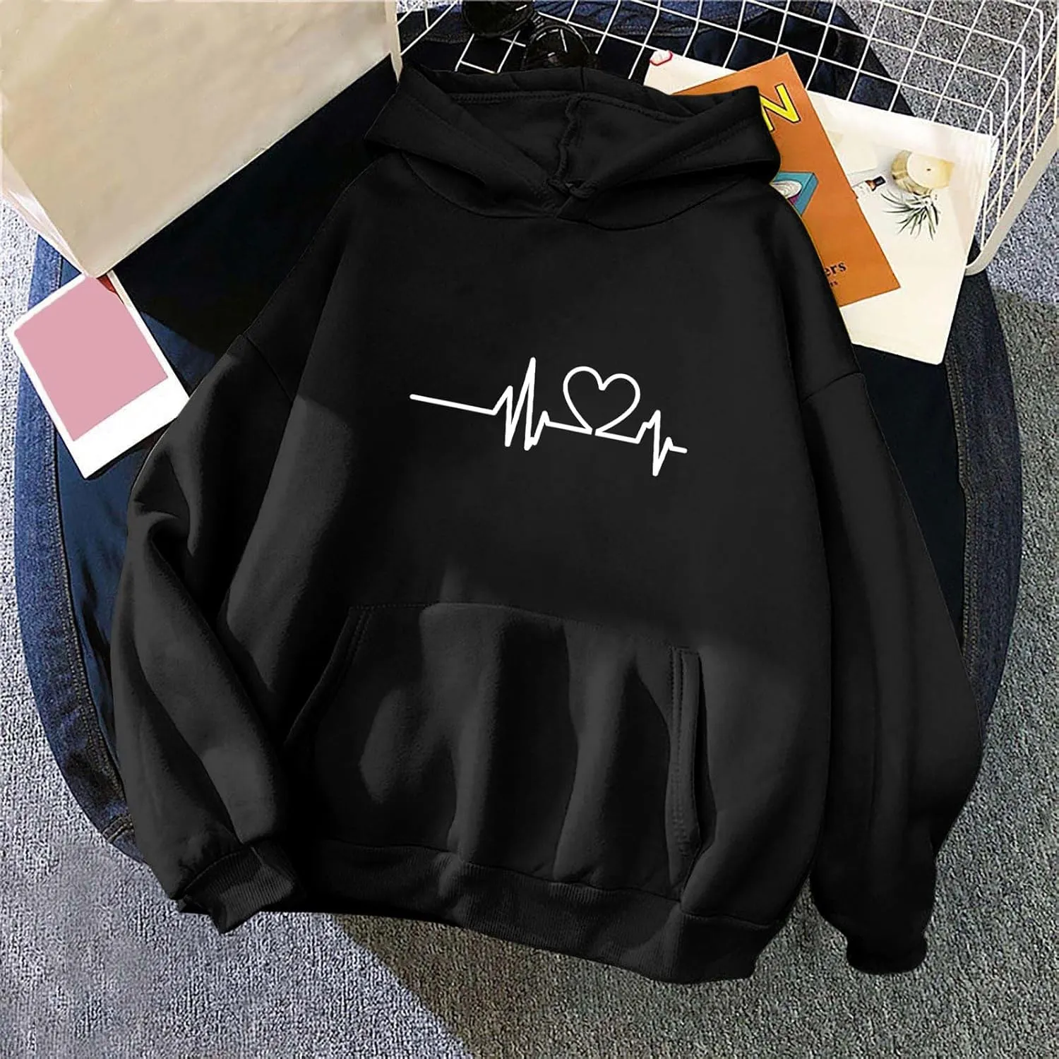 Hoodies for Women Long Sleeve Oversized Warm Sweatshirt Casual Crewneck Hooded Pullover Drawstring Winter T-Shirt
