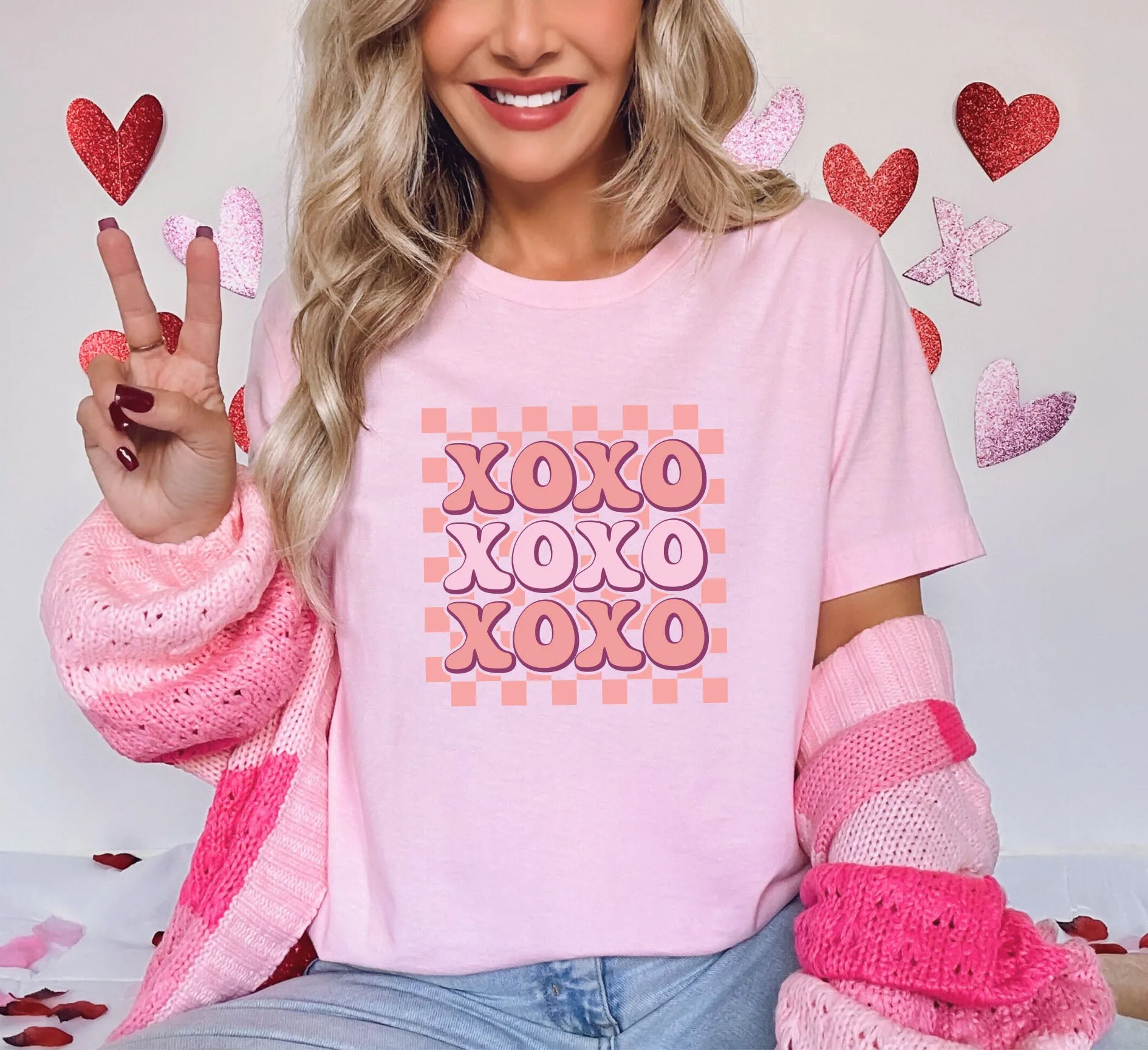 Hugs & Kisses Checkered Pattern Tee