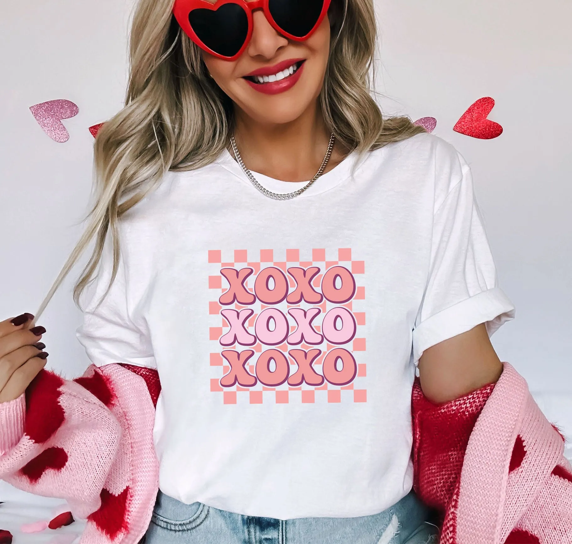 Hugs & Kisses Checkered Pattern Tee