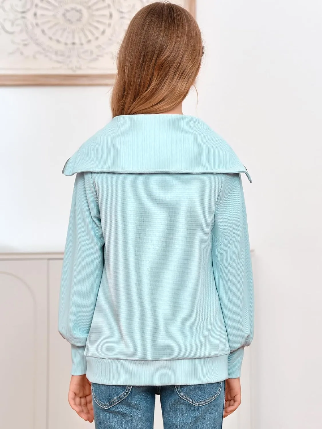Imily Bela Girls Half Zip Sweatshirts Oversized Collar V Neck Long Sleeve Pullover Top