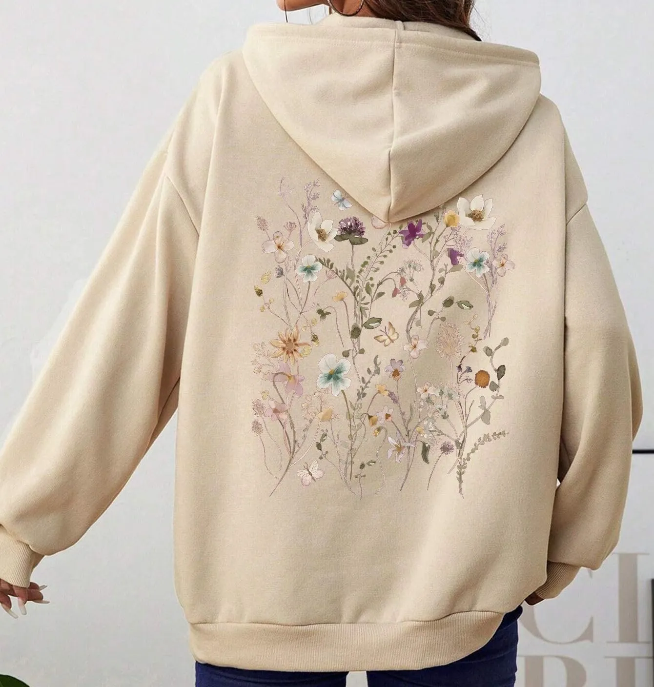 ISOLAY Womens Solid Floral Print Hoodies Long Sleeve Oversized Sweatshirts Fleece Warm Y2K Jacket with Pockets