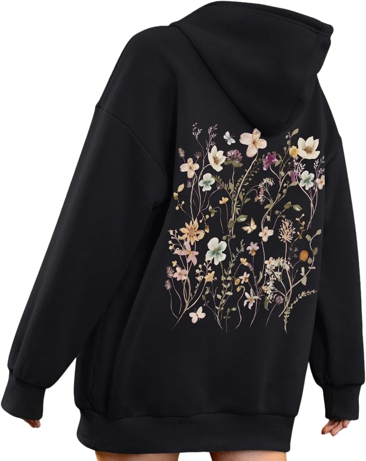 ISOLAY Womens Solid Floral Print Hoodies Long Sleeve Oversized Sweatshirts Fleece Warm Y2K Jacket with Pockets